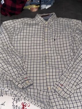 Timberland Men's Plaid Button-Down Shirt in Gray and White